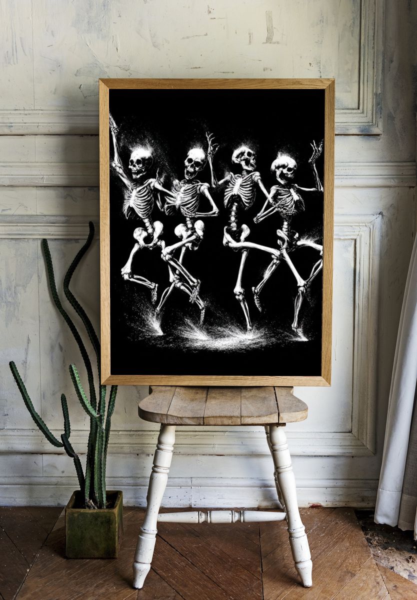 Dancing Skeletons — Illustration Print. — room view 1