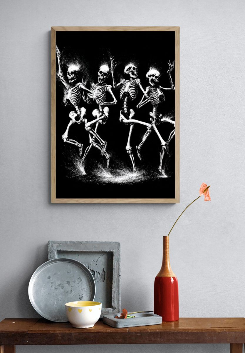Dancing Skeletons — Illustration Print. — room view 3