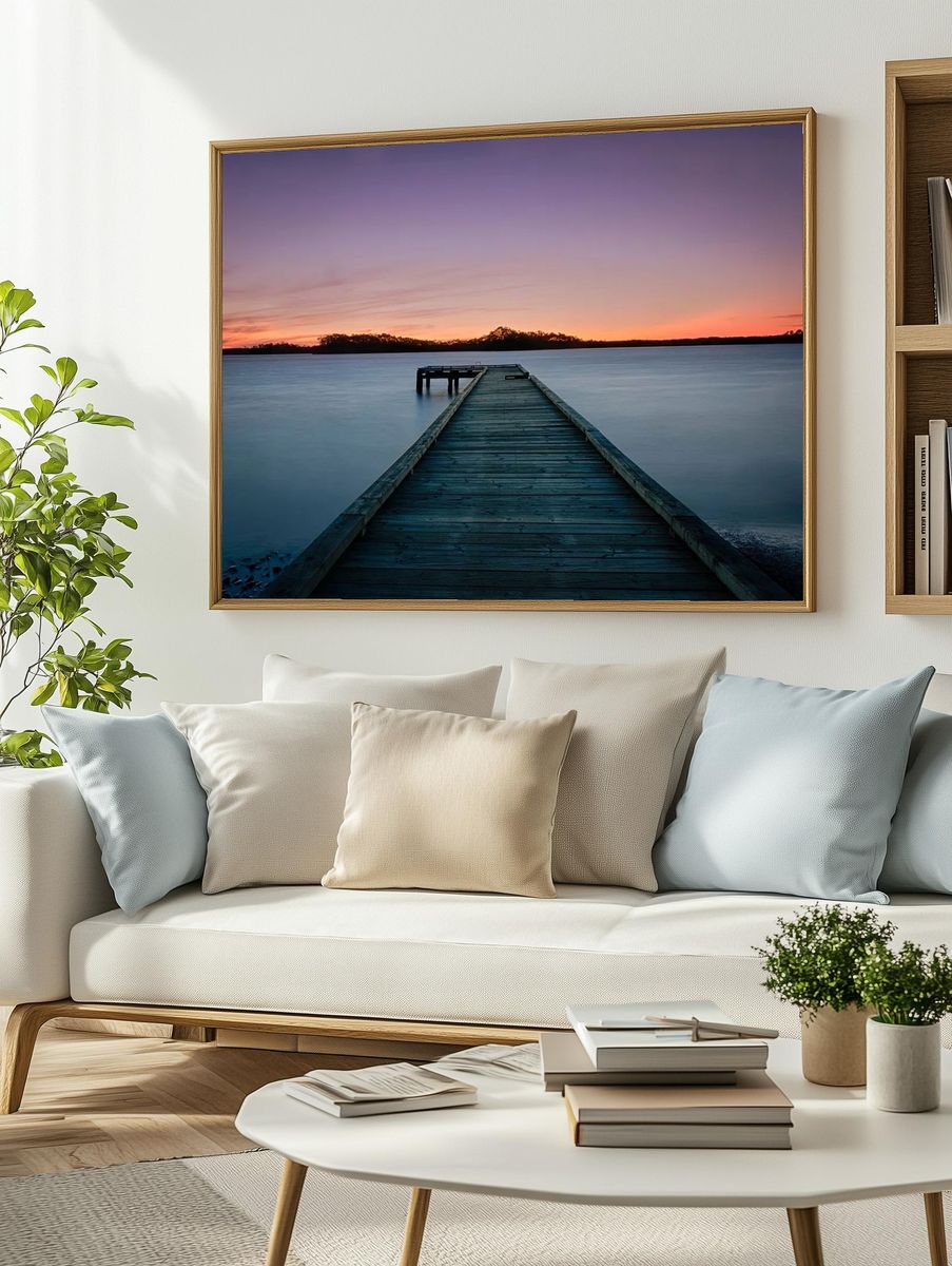 Serene Dock at Sunset — Photography Print. — room view 2