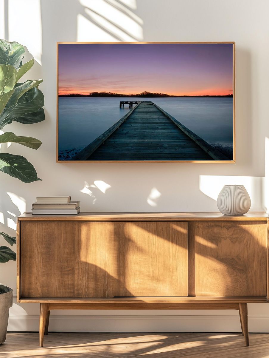 Serene Dock at Sunset — Photography Print. — room view 3