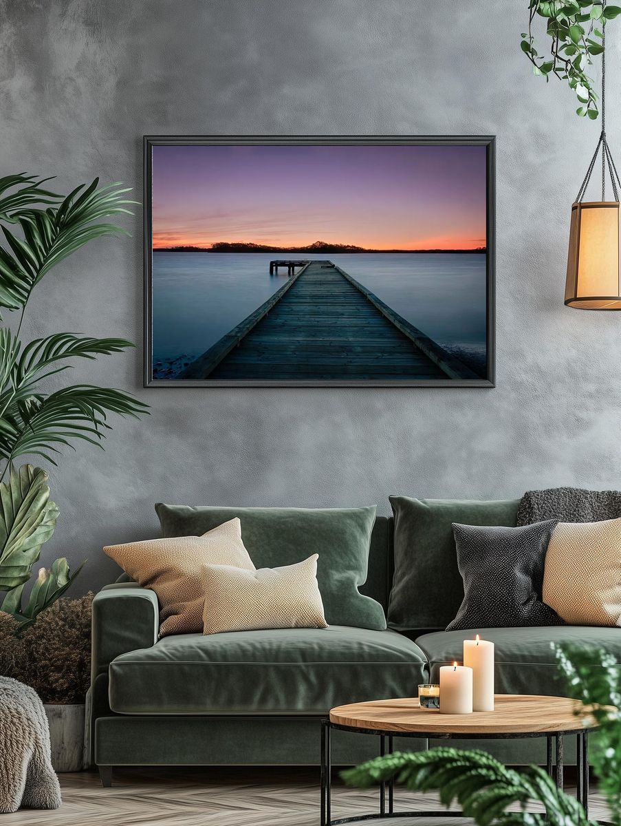 Serene Dock at Sunset — Photography Print. — room view 4