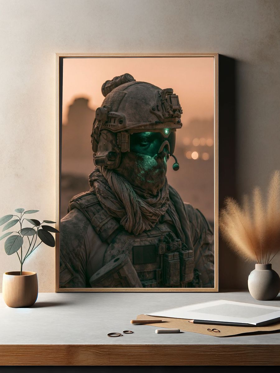 Desert Soldier Sci-Fi Portrait Poster. — room view 2