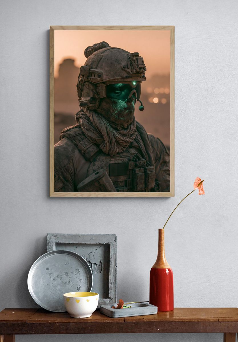 Desert Soldier Sci-Fi Portrait Poster. — room view 3