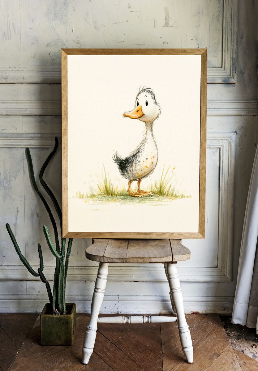 Cute Duckling Watercolor Print. room preview