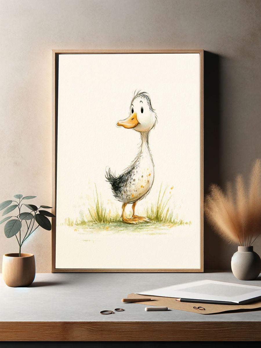 Cute Duckling Watercolor Print. — room view 2