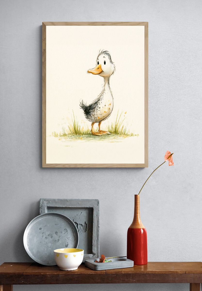 Cute Duckling Watercolor Print. — room view 3