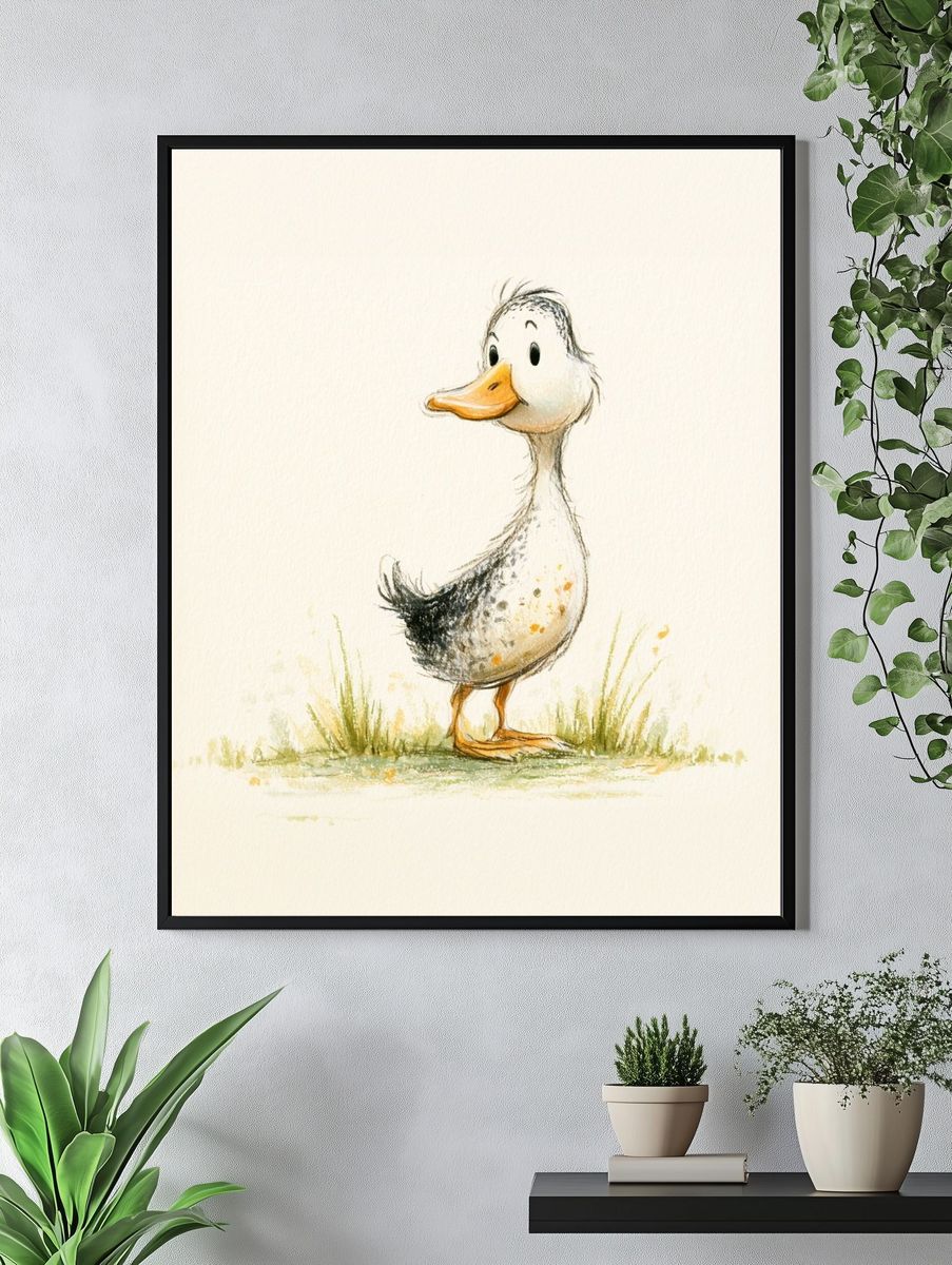 Cute Duckling Watercolor Print. — room view 4
