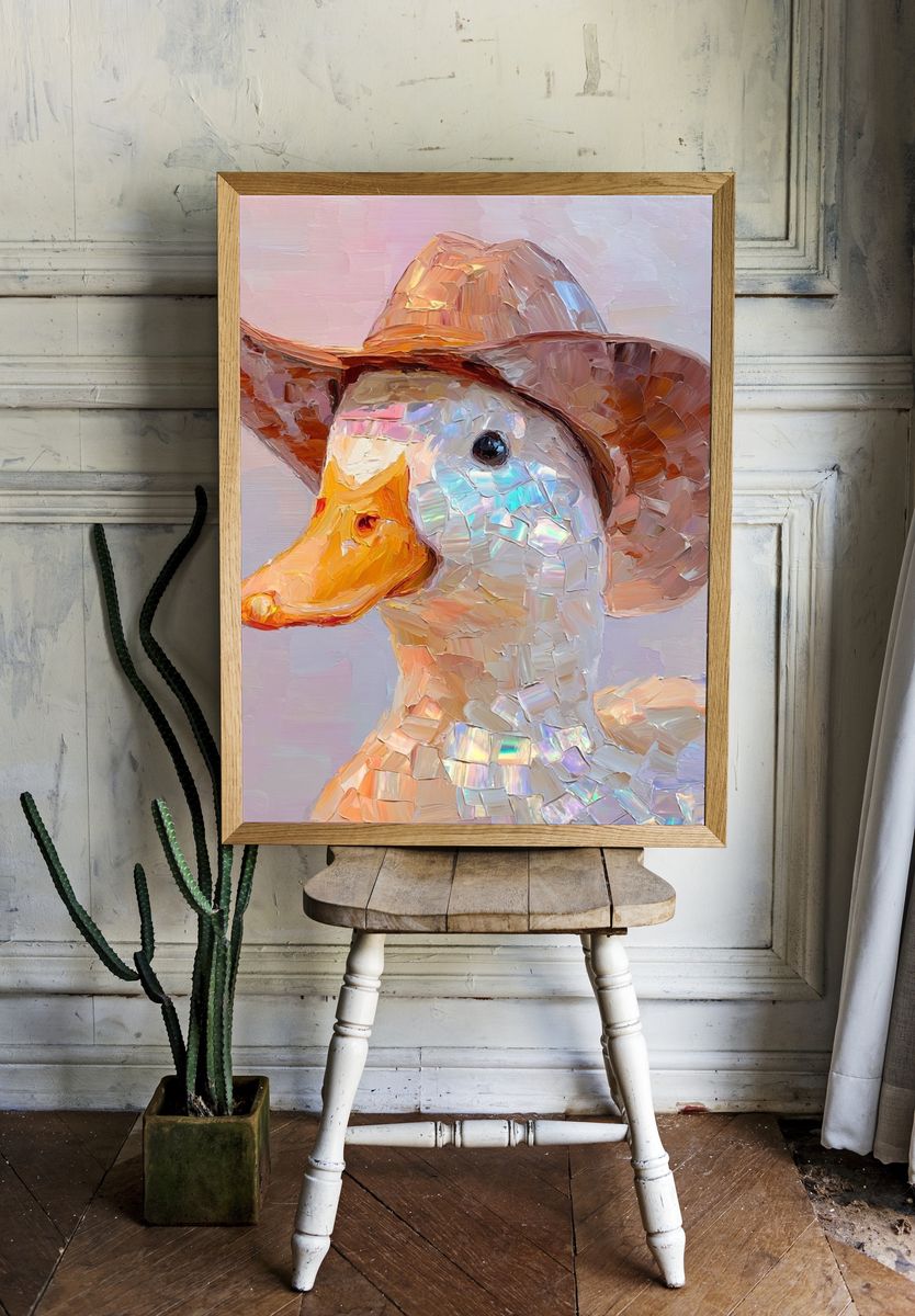 Duck in Cowboy Hat — Illustration Print. — room view 1