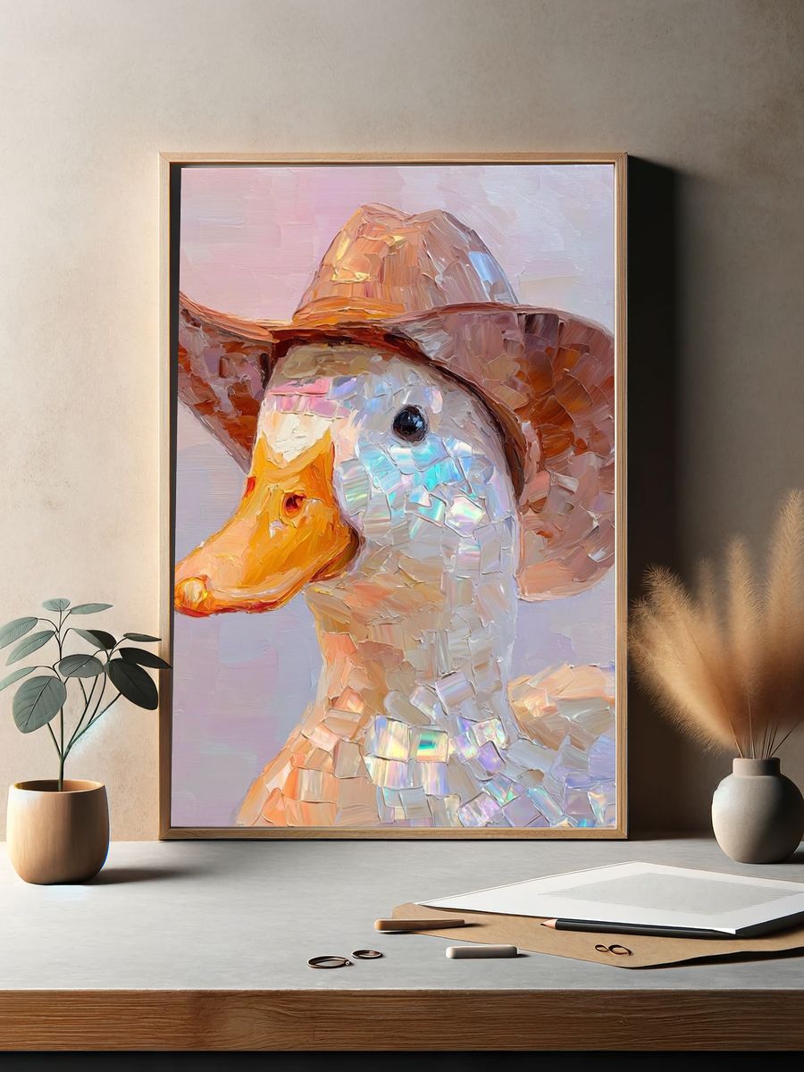 Duck in Cowboy Hat — Illustration Print. — room view 2
