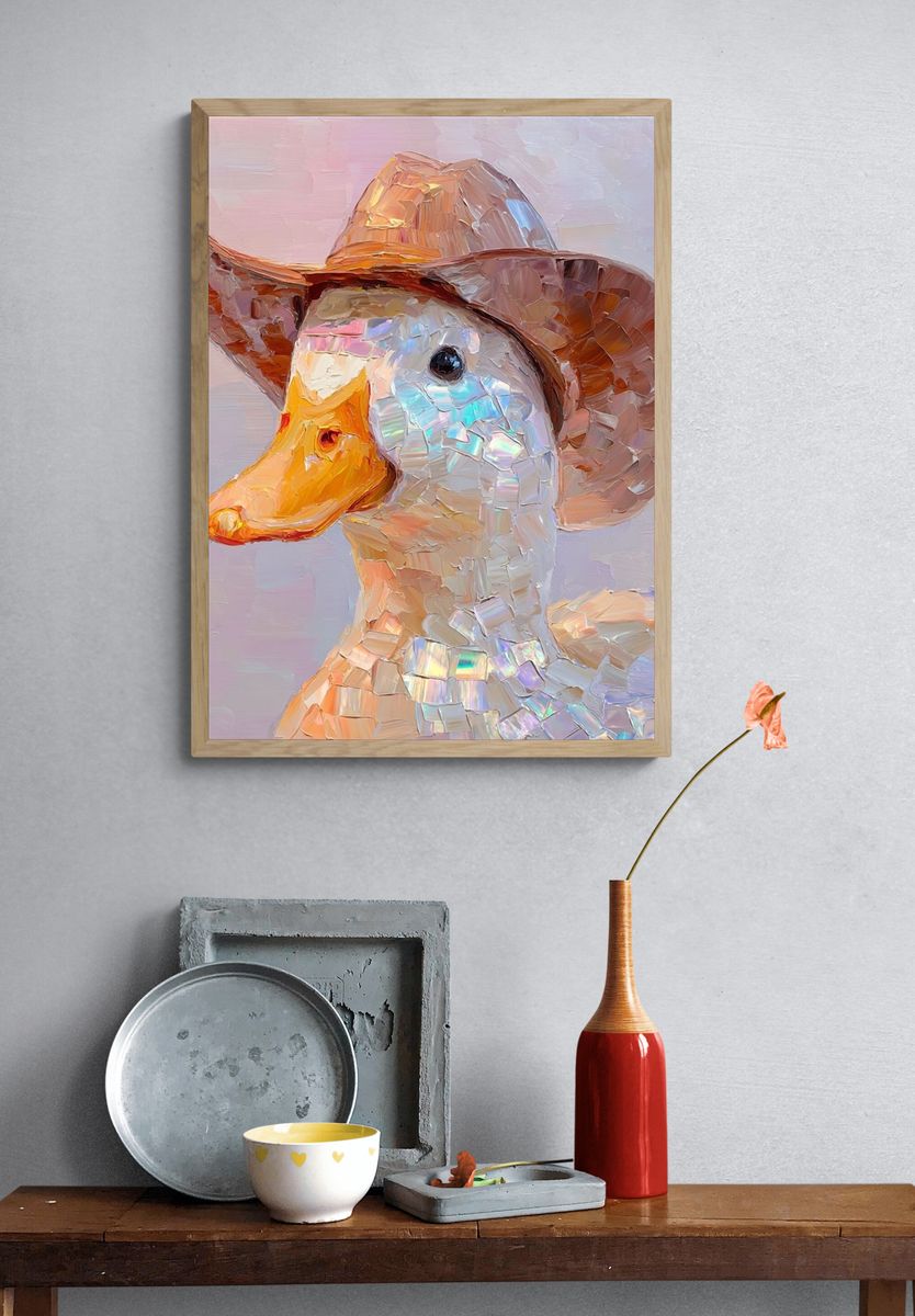 Duck in Cowboy Hat — Illustration Print. — room view 3