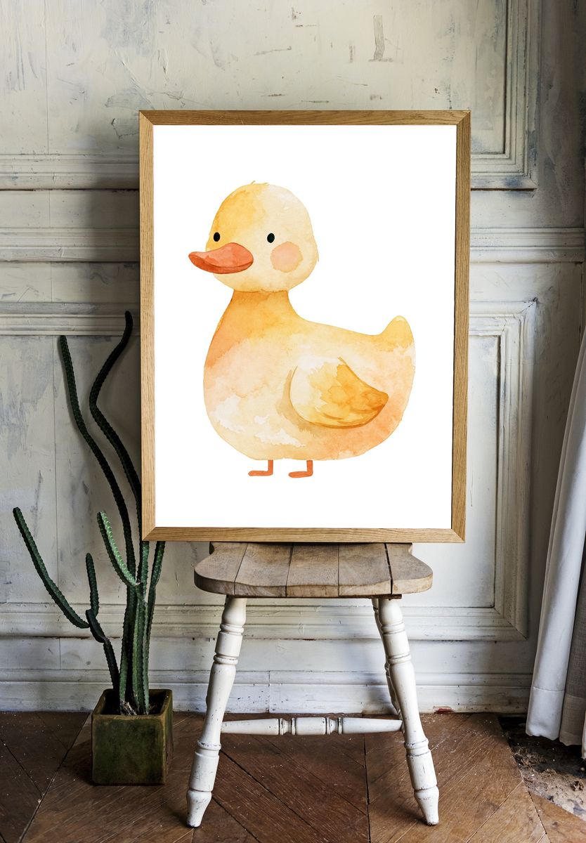 Cute Duck Watercolor Print. room preview
