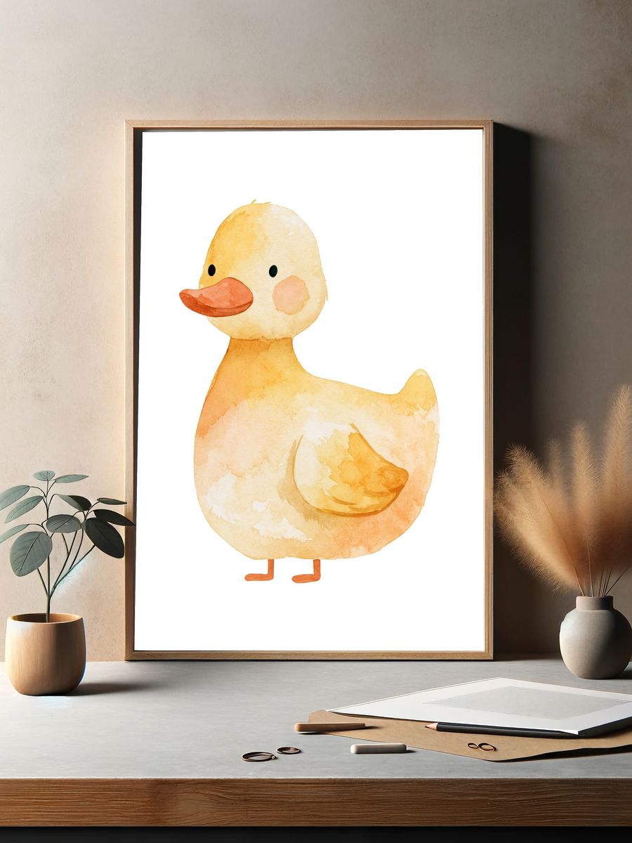 Cute Duck Watercolor Print. — room view 2