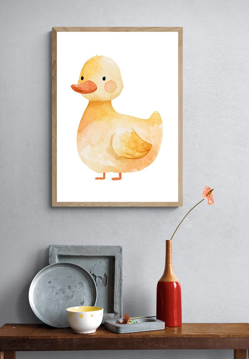 Cute Duck Watercolor Print. — room view 3