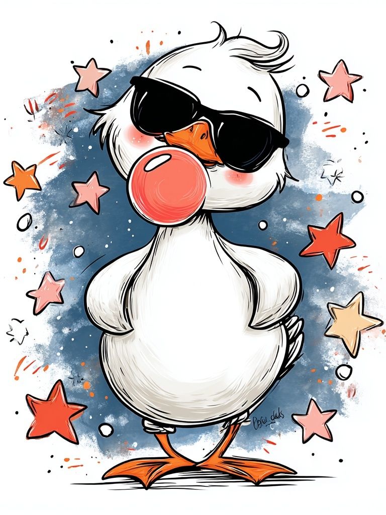 Cool Duck with Sunglasses — Cartoon Print. poster — illustration art