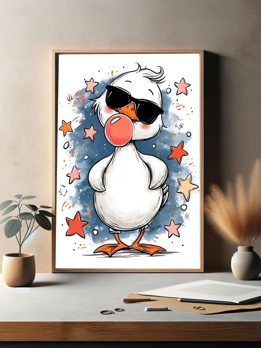 Cool Duck with Sunglasses — Cartoon Print. — room view 2