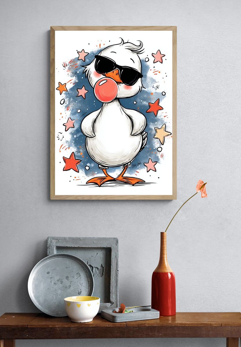 Cool Duck with Sunglasses — Cartoon Print. — room view 3