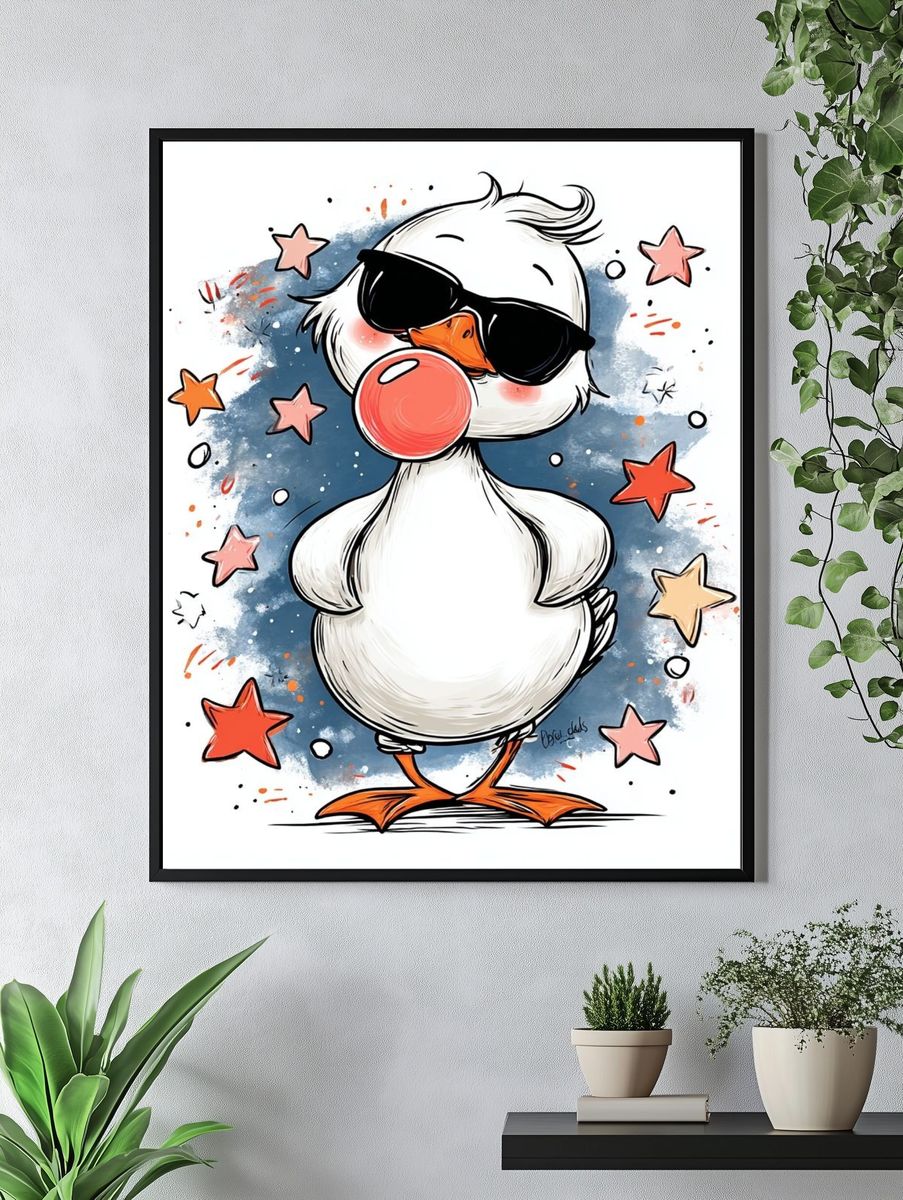 Cool Duck with Sunglasses — Cartoon Print. — room view 4