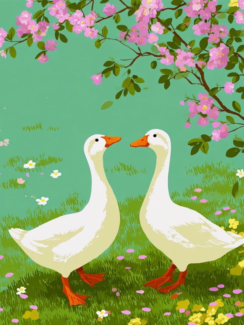 Ducks in Bloom — Illustration Print. poster detail