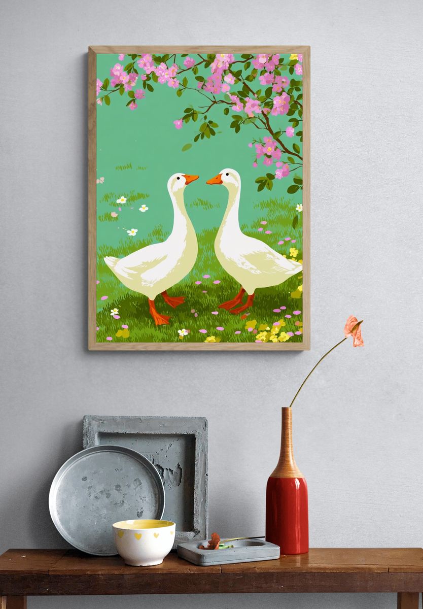 Ducks in Bloom — Illustration Print. — room view 3