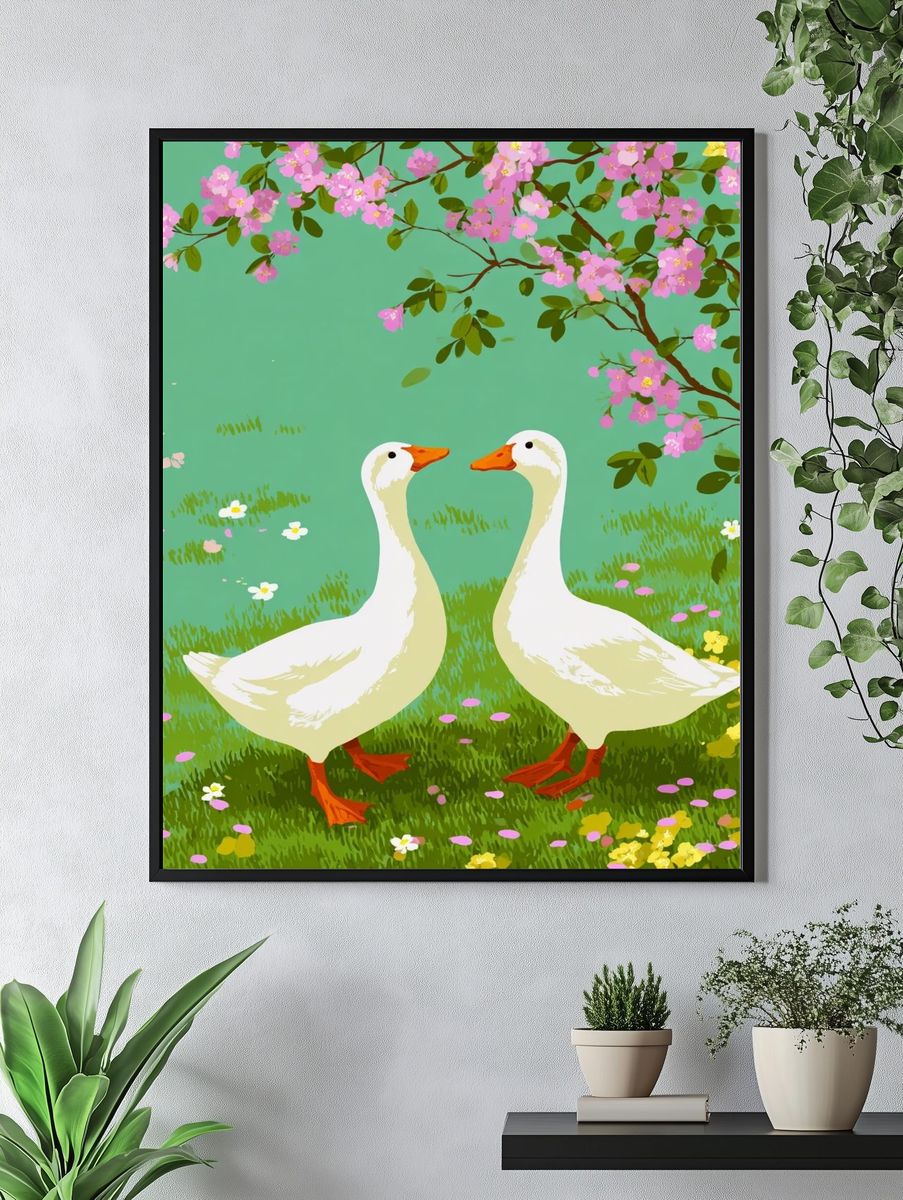 Ducks in Bloom — Illustration Print. — room view 4