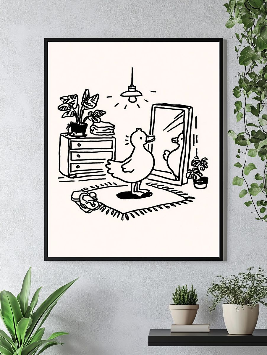 Duck in Front of Mirror — Illustration Print. — room view 4