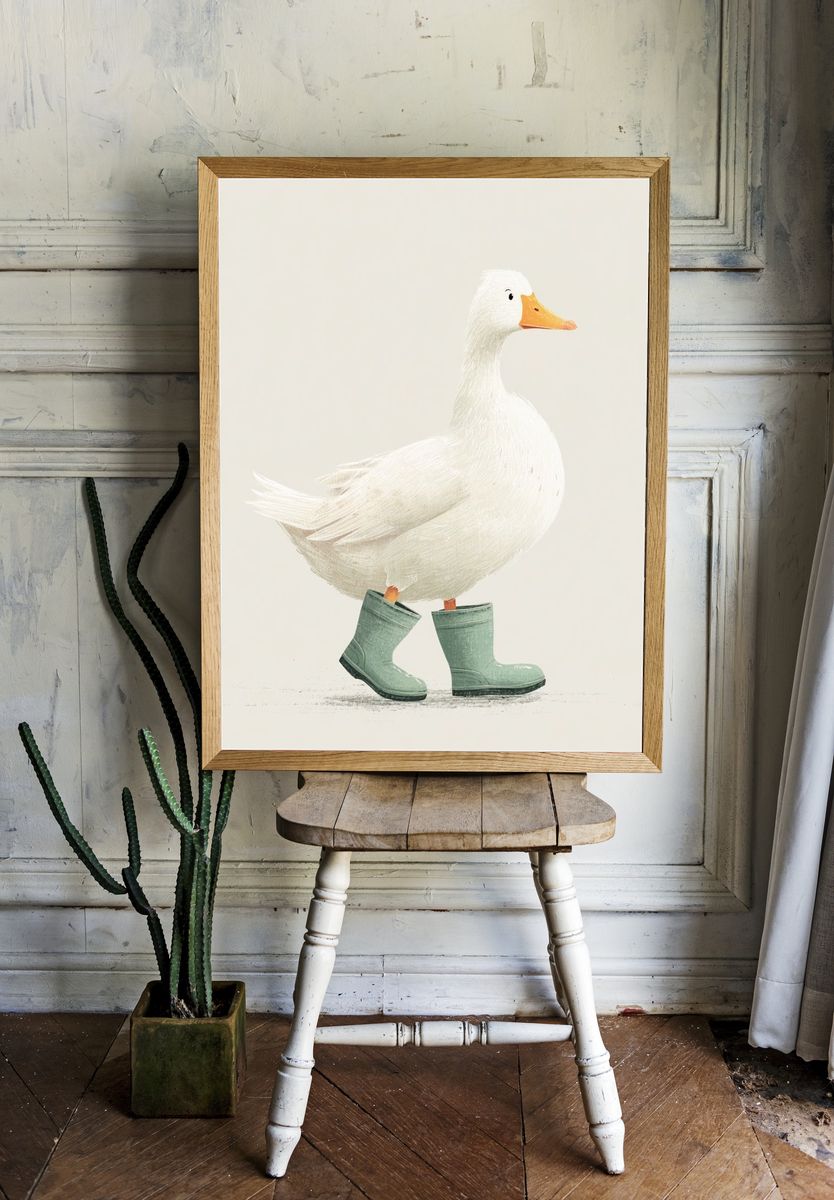 Duck in Rain Boots — Illustration Print. — room view 1