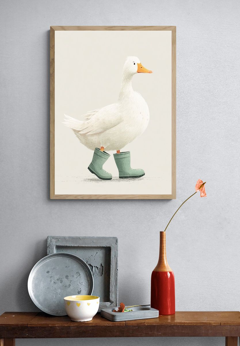 Duck in Rain Boots — Illustration Print. — room view 3