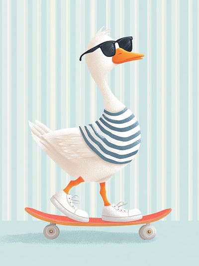 Cool Skateboarding Duck — Illustration Print. poster