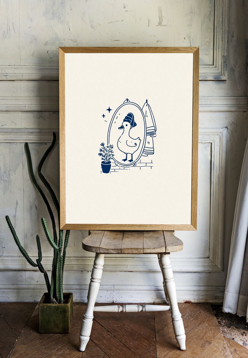 Duck in Mirror — Illustration Print. — room view 1