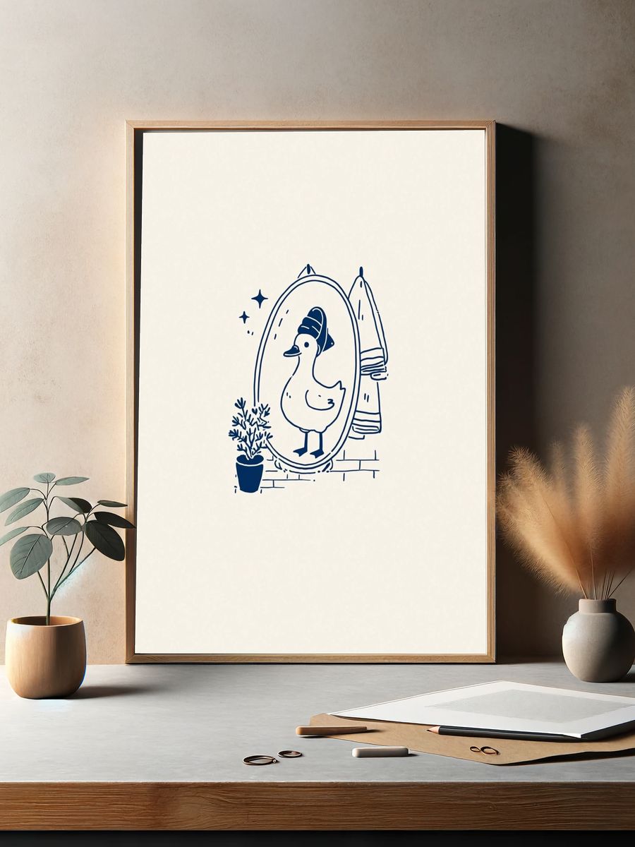 Duck in Mirror — Illustration Print. — room view 2