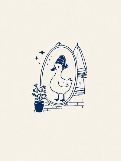 Duck in Mirror — Illustration Print. poster