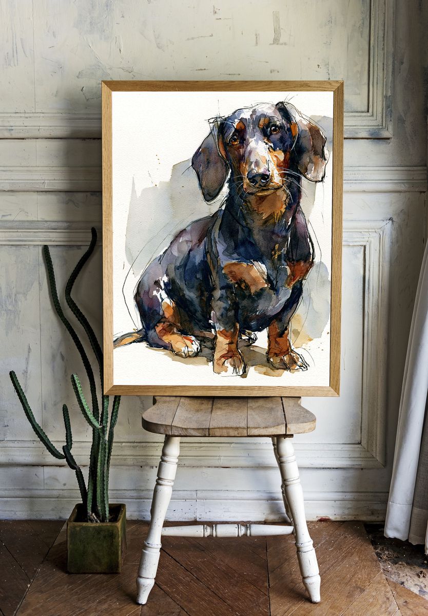 Dachshund Watercolor Poster. — room view 1