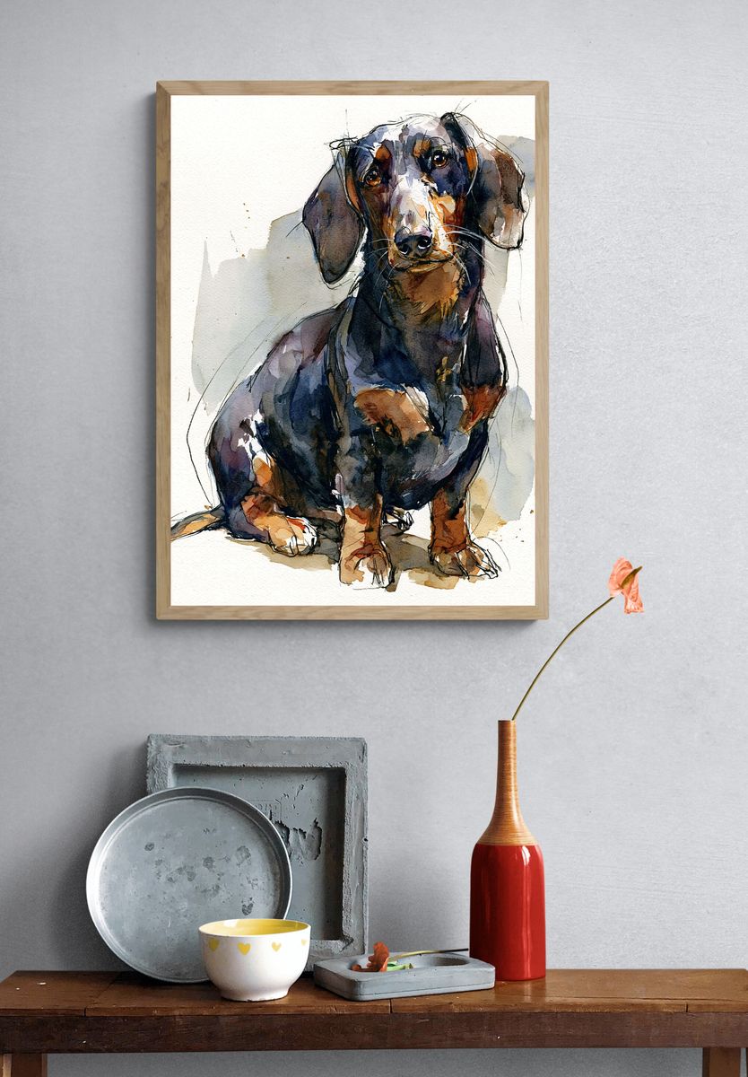 Dachshund Watercolor Poster. — room view 3