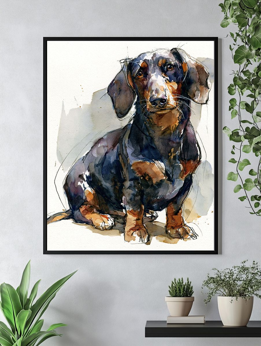 Dachshund Watercolor Poster. — room view 4