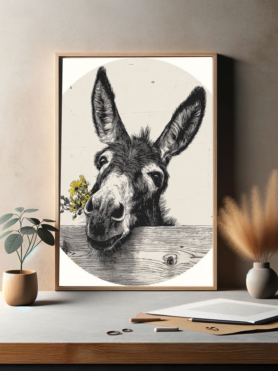 Donkey with Flowers — Illustration Print. — room view 2