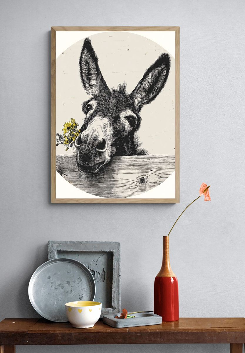Donkey with Flowers — Illustration Print. — room view 3