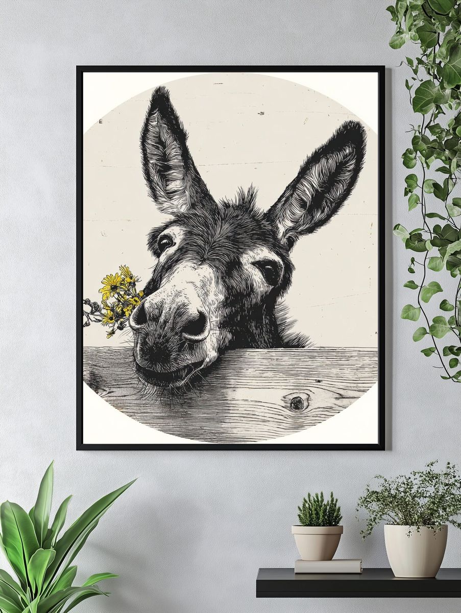 Donkey with Flowers — Illustration Print. — room view 4
