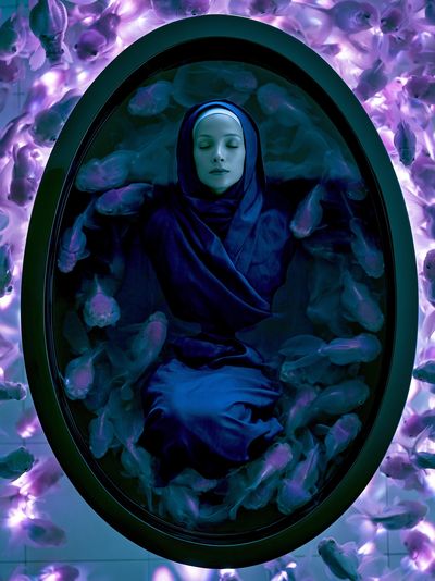 Dreaming Woman with Fish Print.
