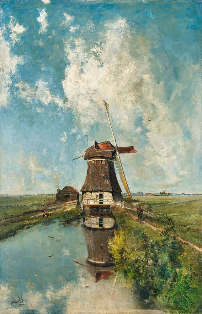 Dutch Windmill Landscape Poster. poster detail