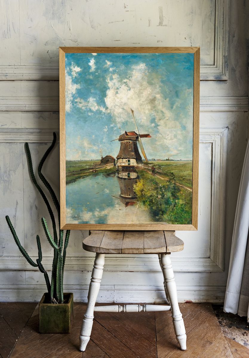 Dutch Windmill Landscape Poster. — room view 1