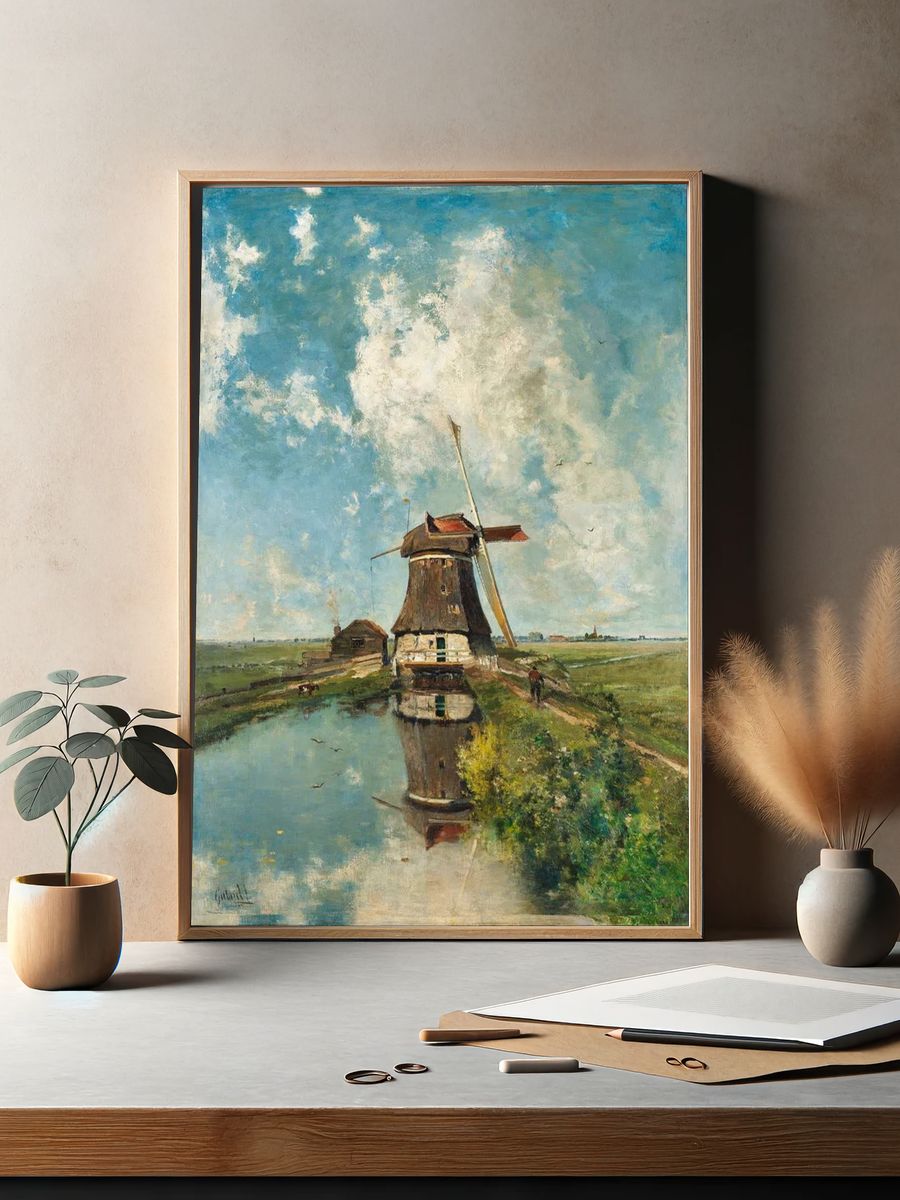 Dutch Windmill Landscape Poster. — room view 2
