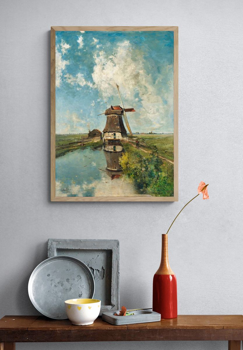 Dutch Windmill Landscape Poster. — room view 3