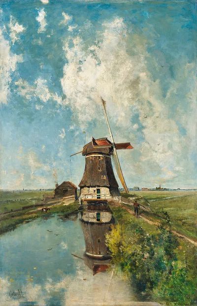 Dutch Windmill Landscape Poster. poster