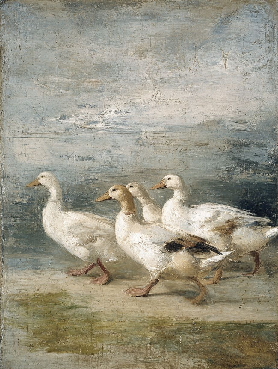 Ducks Walking — Fine Art Print. poster — fine-art art