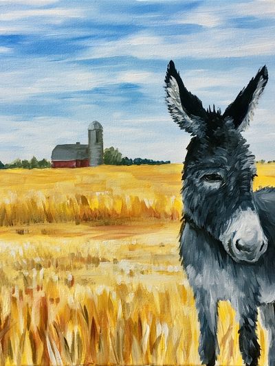 Donkey in Wheat Field Illustration Poster.