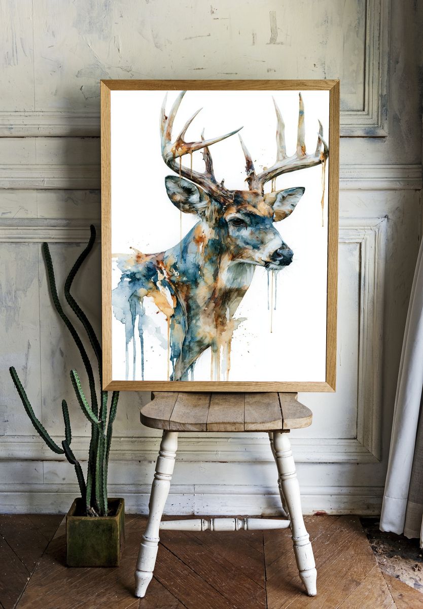 Watercolor Deer Portrait Poster. room preview