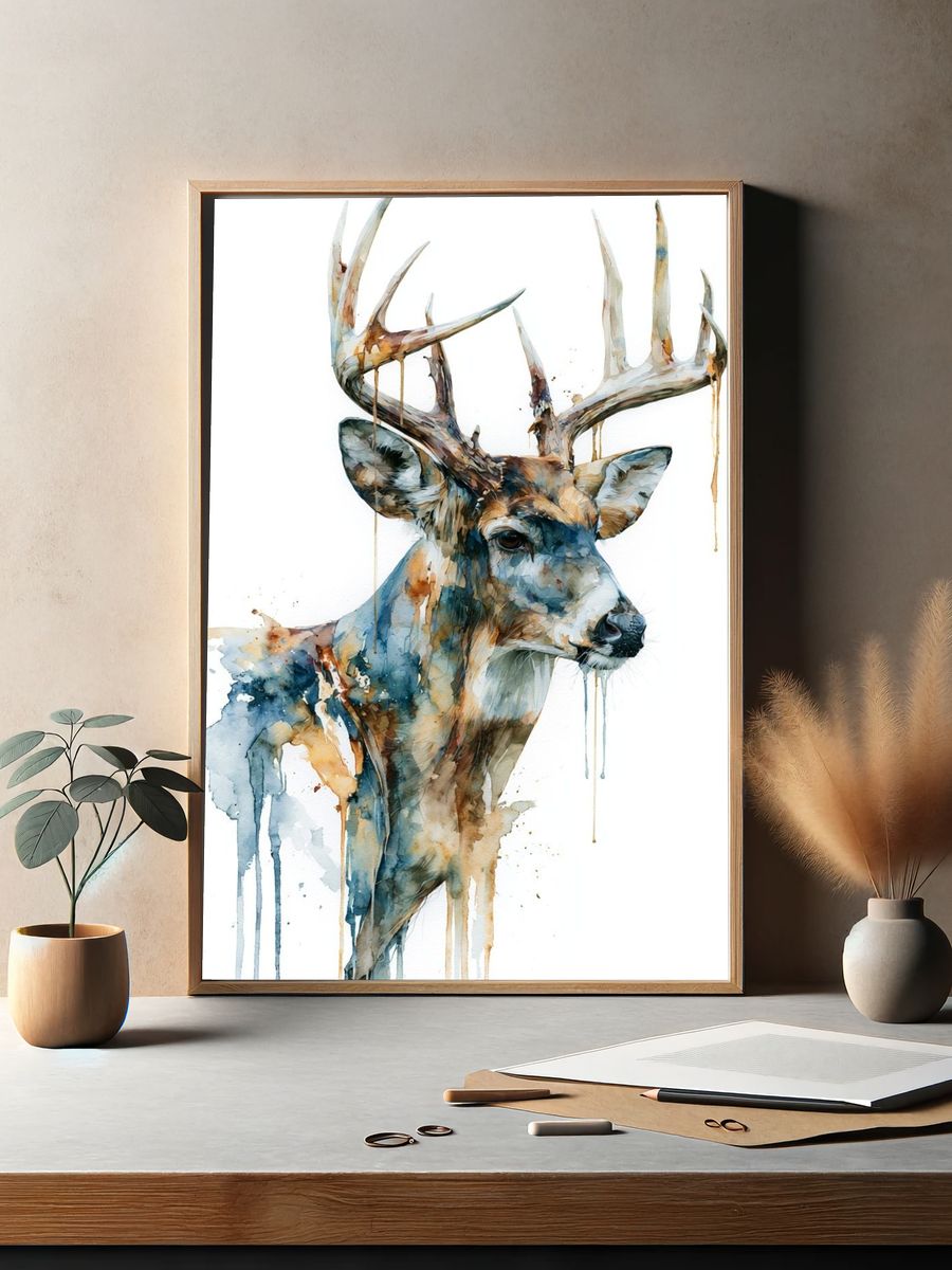 Watercolor Deer Portrait Poster. — room view 2