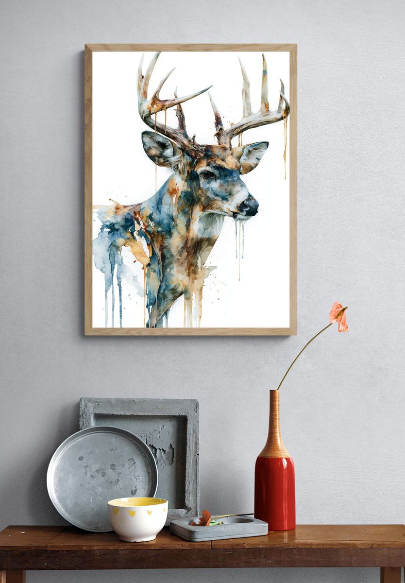 Watercolor Deer Portrait Poster. — room view 3
