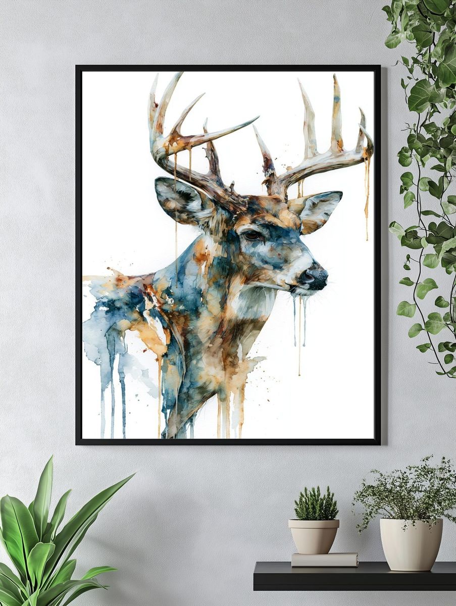 Watercolor Deer Portrait Poster. — room view 4