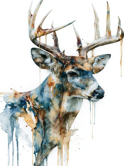 Watercolor Deer Portrait Poster.
